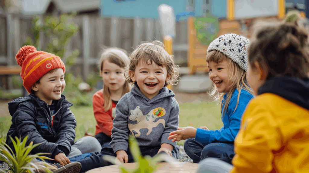 diverse group of young children playing outdoors at bright beginnins
