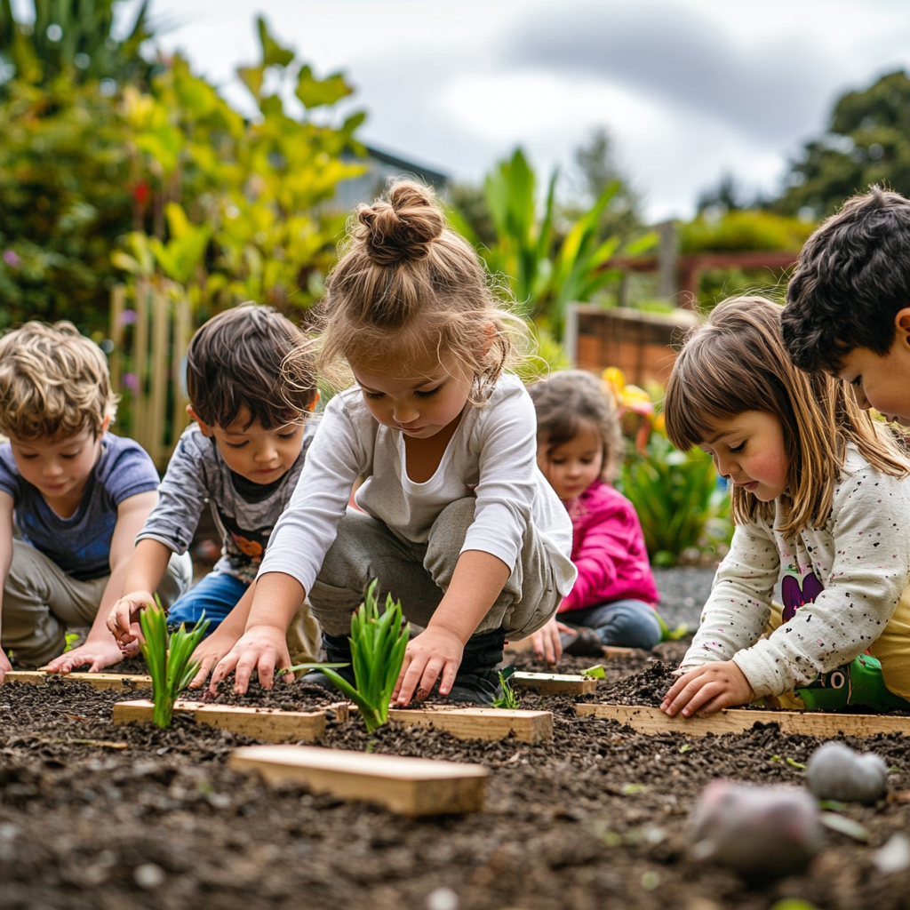 group of over 2s in the garden at bright beginnings childcare centre